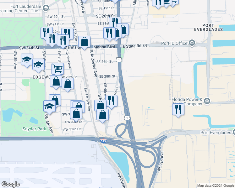 map of restaurants, bars, coffee shops, grocery stores, and more near in Fort Lauderdale