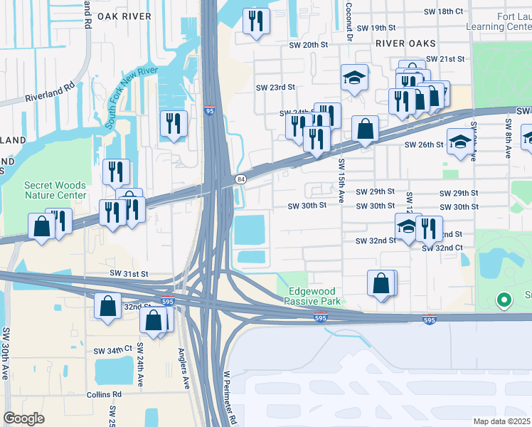 map of restaurants, bars, coffee shops, grocery stores, and more near Lauderway N in Fort Lauderdale