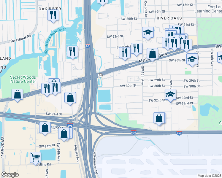 map of restaurants, bars, coffee shops, grocery stores, and more near Lauderway N in Fort Lauderdale