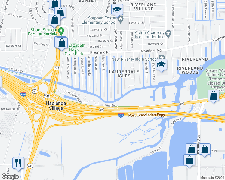 map of restaurants, bars, coffee shops, grocery stores, and more near 2642 Key Largo Lane in Fort Lauderdale