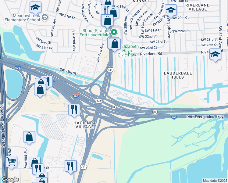map of restaurants, bars, coffee shops, grocery stores, and more near 3891 West State Road 84 in Davie