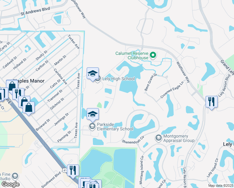 map of restaurants, bars, coffee shops, grocery stores, and more near 6096 Dogleg Drive in Naples