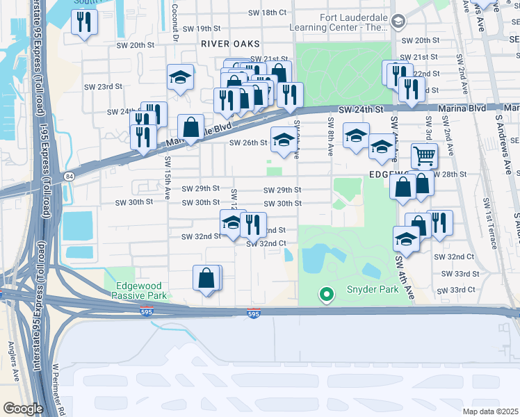 map of restaurants, bars, coffee shops, grocery stores, and more near 1090 Southwest 31st Street in Fort Lauderdale