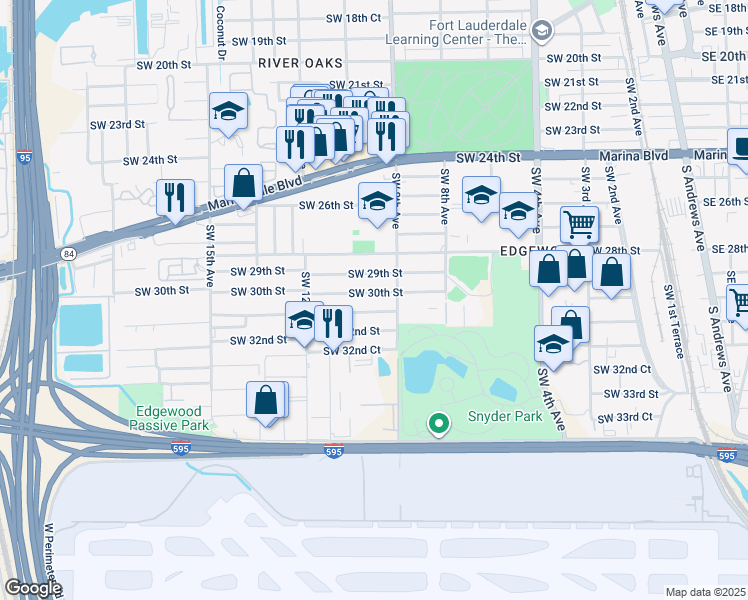 map of restaurants, bars, coffee shops, grocery stores, and more near 1010 Southwest 31st Street in Fort Lauderdale