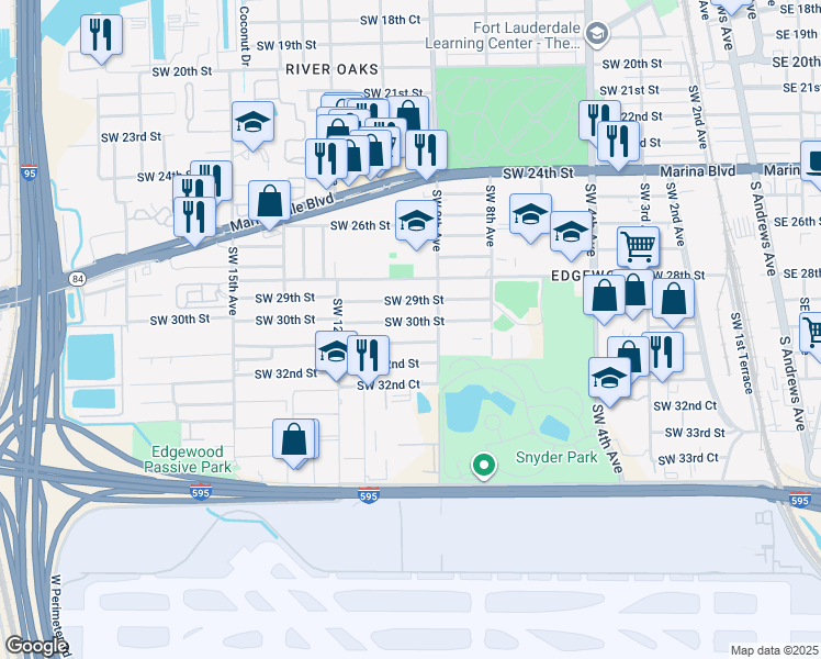 map of restaurants, bars, coffee shops, grocery stores, and more near 1010 Southwest 31st Street in Fort Lauderdale