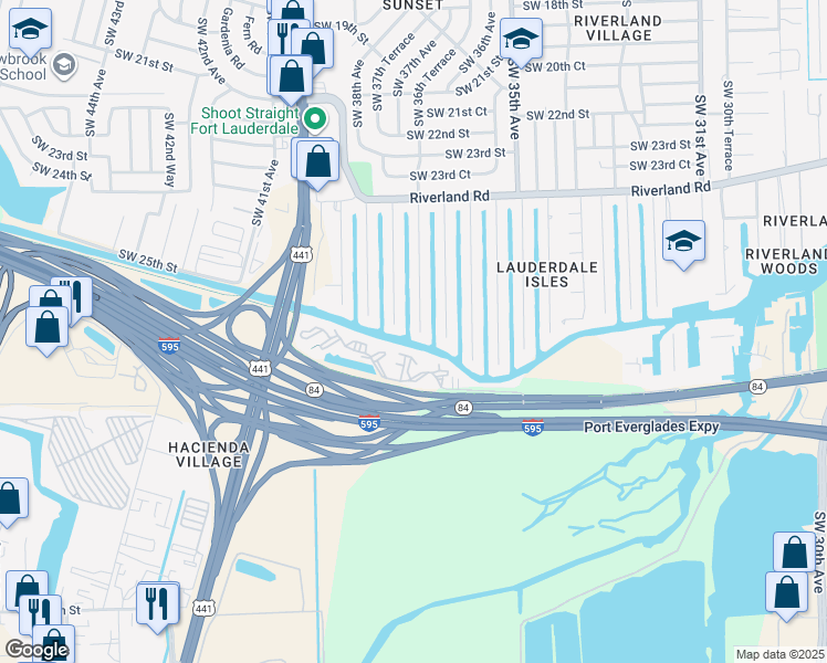 map of restaurants, bars, coffee shops, grocery stores, and more near 3811 West State Road 84 in Davie