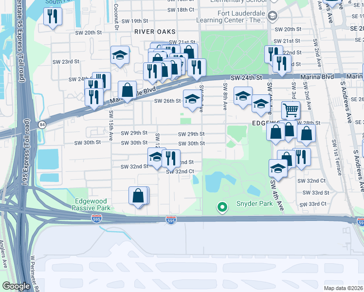 map of restaurants, bars, coffee shops, grocery stores, and more near 1010 Southwest 31st Street in Fort Lauderdale