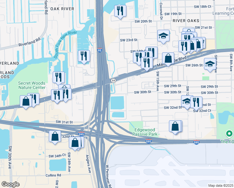map of restaurants, bars, coffee shops, grocery stores, and more near Lauderway North in Fort Lauderdale