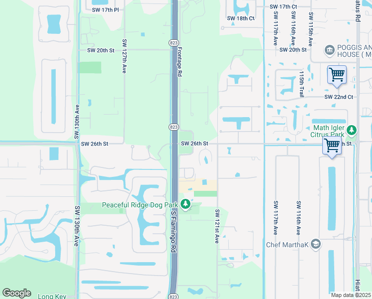 map of restaurants, bars, coffee shops, grocery stores, and more near 2670 South Flamingo Road in Davie