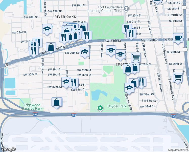map of restaurants, bars, coffee shops, grocery stores, and more near 3100 Southwest 9th Avenue in Fort Lauderdale