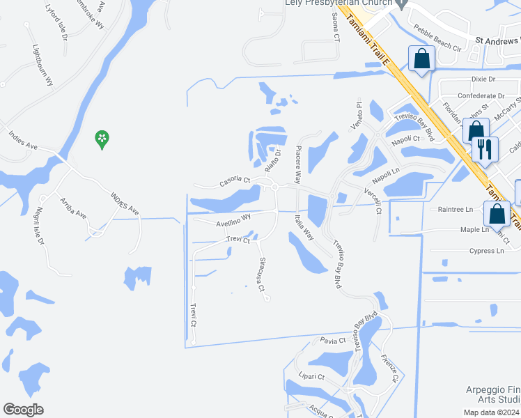 map of restaurants, bars, coffee shops, grocery stores, and more near 9517 Avellino Way in Naples