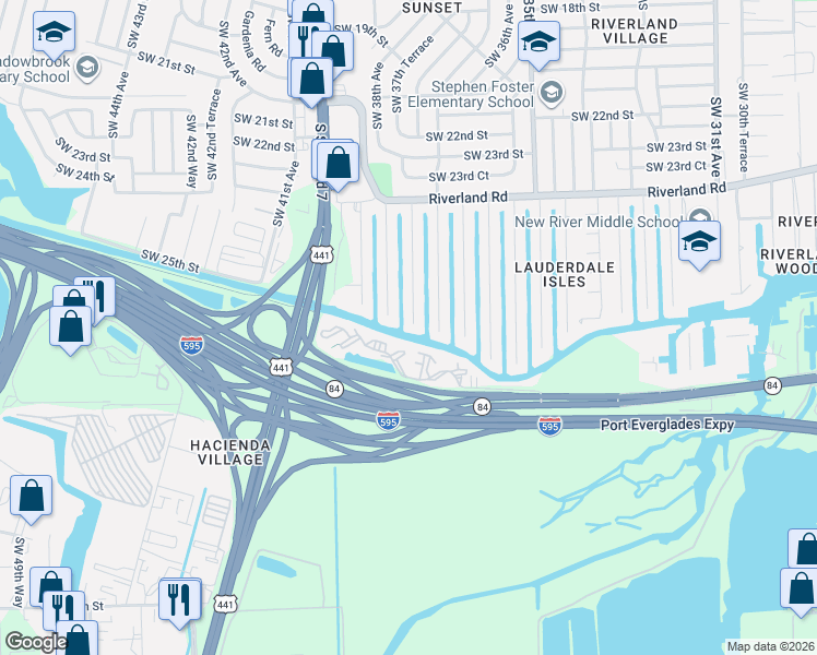 map of restaurants, bars, coffee shops, grocery stores, and more near 3811 West State Road 84 in Davie