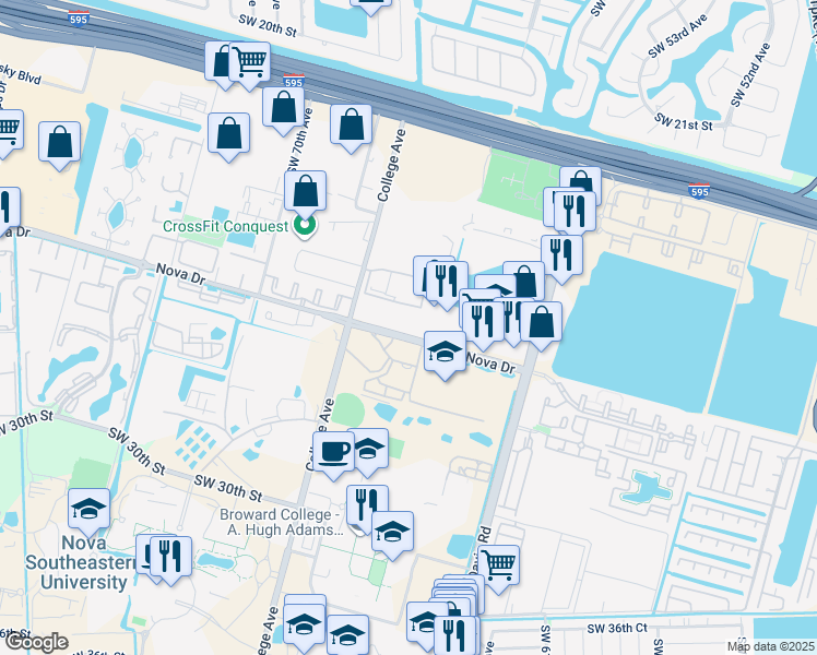map of restaurants, bars, coffee shops, grocery stores, and more near 6565 Nova Drive in Davie