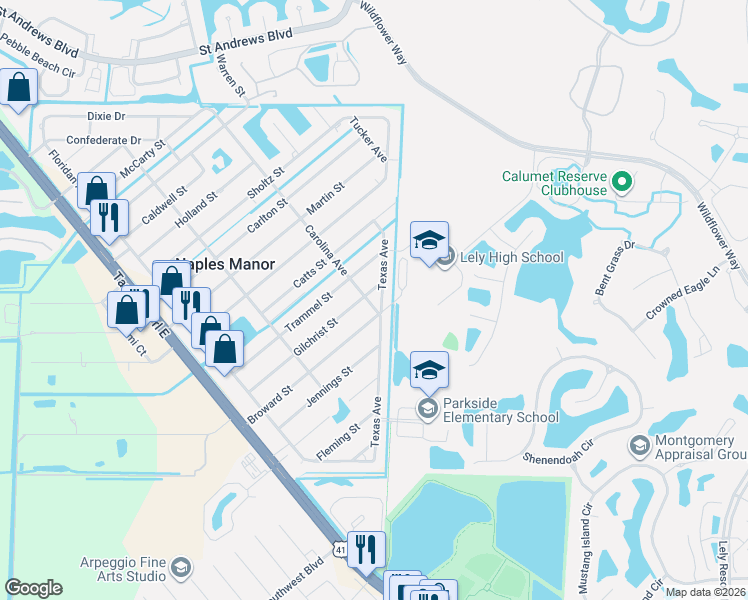 map of restaurants, bars, coffee shops, grocery stores, and more near 5409 Gilchrist Street in Naples