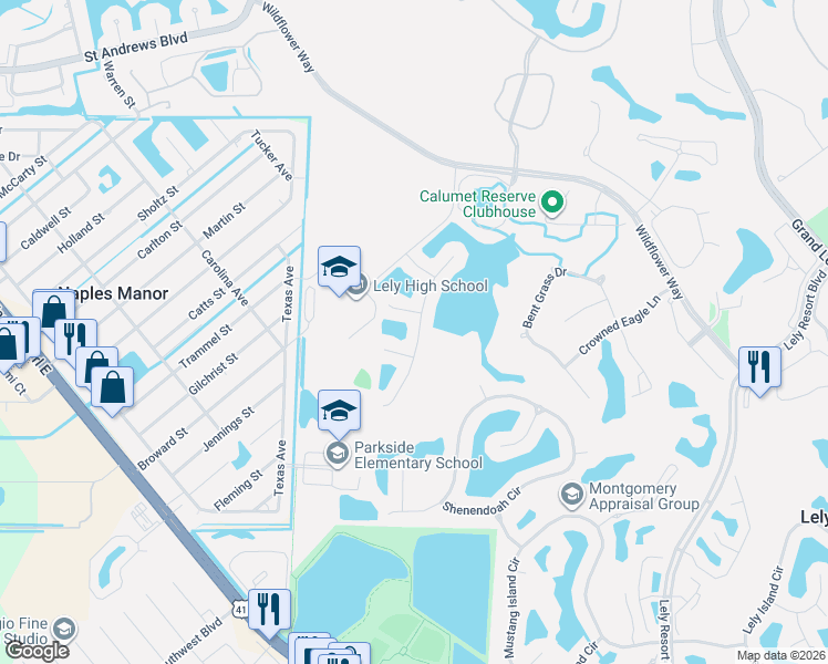 map of restaurants, bars, coffee shops, grocery stores, and more near 6120 Dogleg Drive in Naples