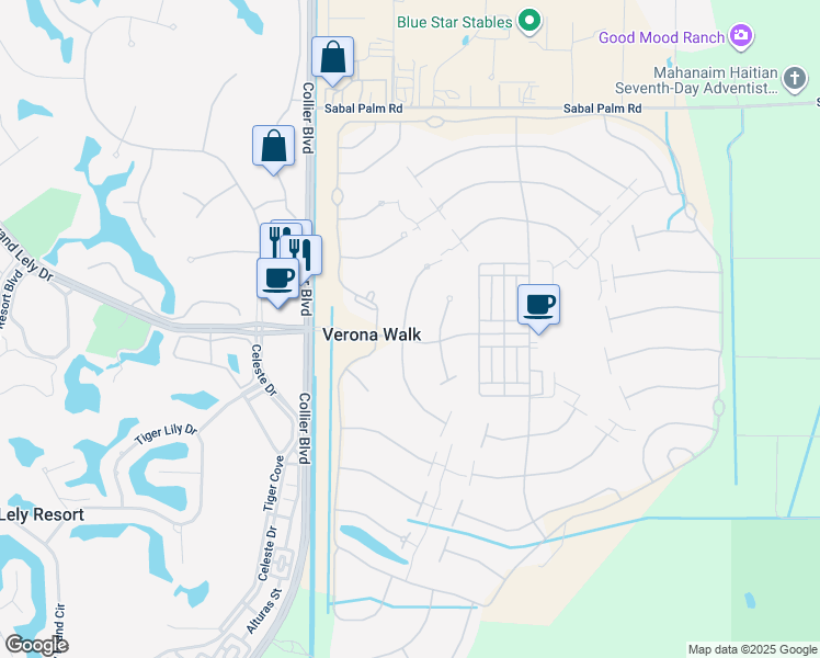 map of restaurants, bars, coffee shops, grocery stores, and more near 7088 Marconi Court in Naples