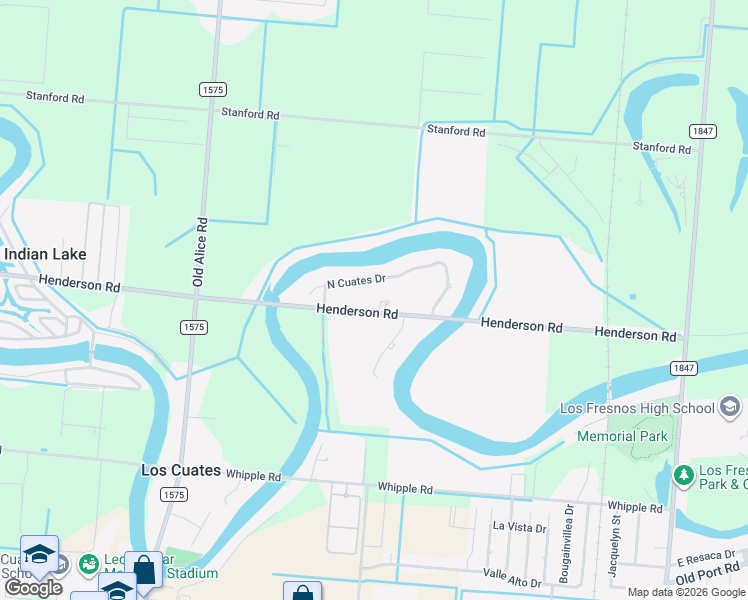 map of restaurants, bars, coffee shops, grocery stores, and more near 129 North Cuates Drive in Los Fresnos