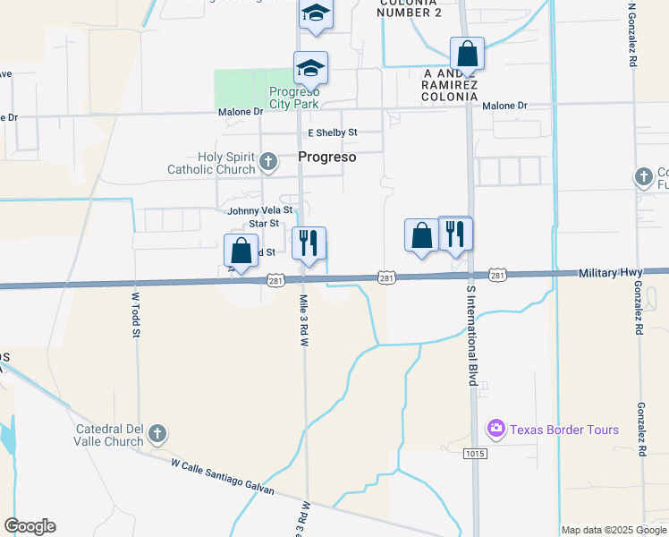 map of restaurants, bars, coffee shops, grocery stores, and more near in Progreso
