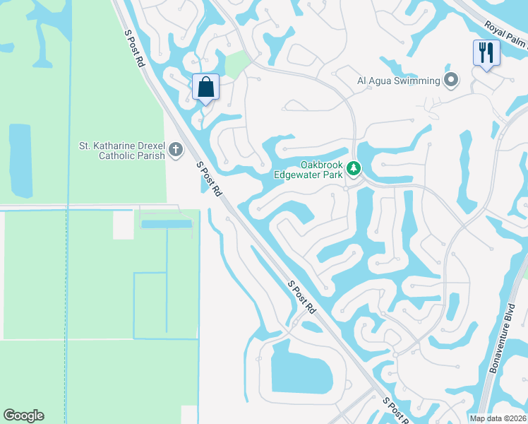 map of restaurants, bars, coffee shops, grocery stores, and more near 2714 Edgewater Court in Weston
