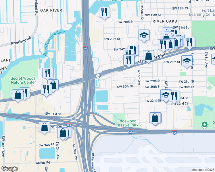 map of restaurants, bars, coffee shops, grocery stores, and more near 2911 Southwest 19th Avenue in Fort Lauderdale