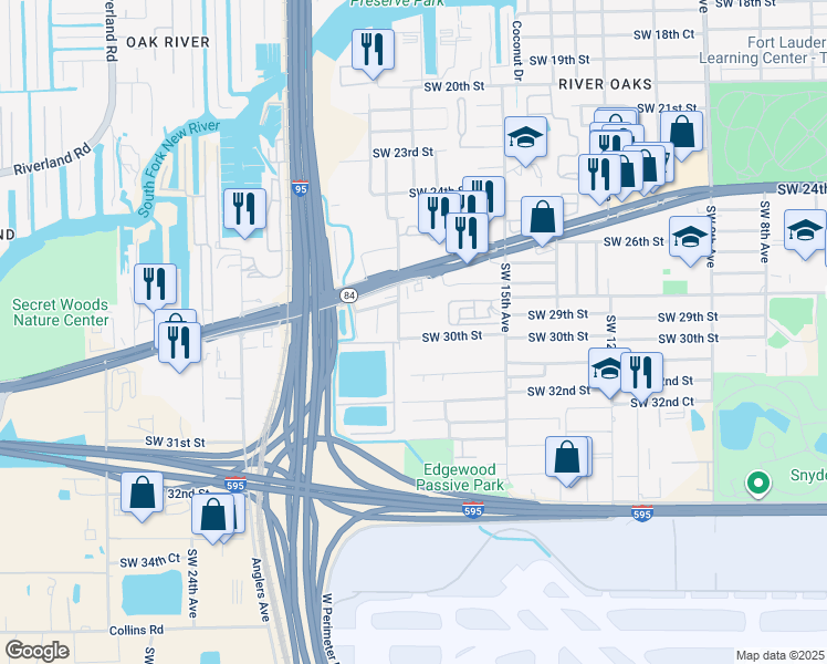 map of restaurants, bars, coffee shops, grocery stores, and more near 1826 Southwest 29th Street in Fort Lauderdale