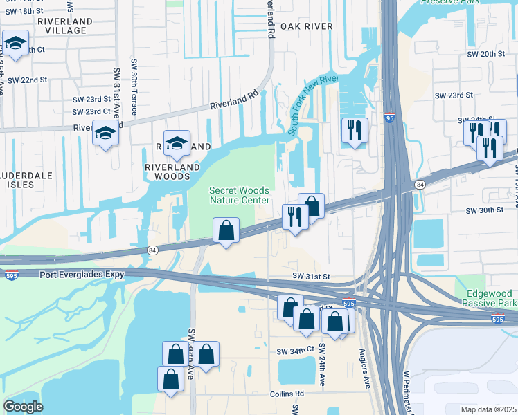 map of restaurants, bars, coffee shops, grocery stores, and more near 2565 Florida 84 in Fort Lauderdale