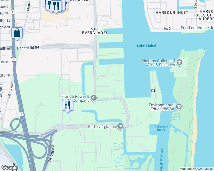 map of restaurants, bars, coffee shops, grocery stores, and more near 1701-1899 Southeast 30th Street in Fort Lauderdale