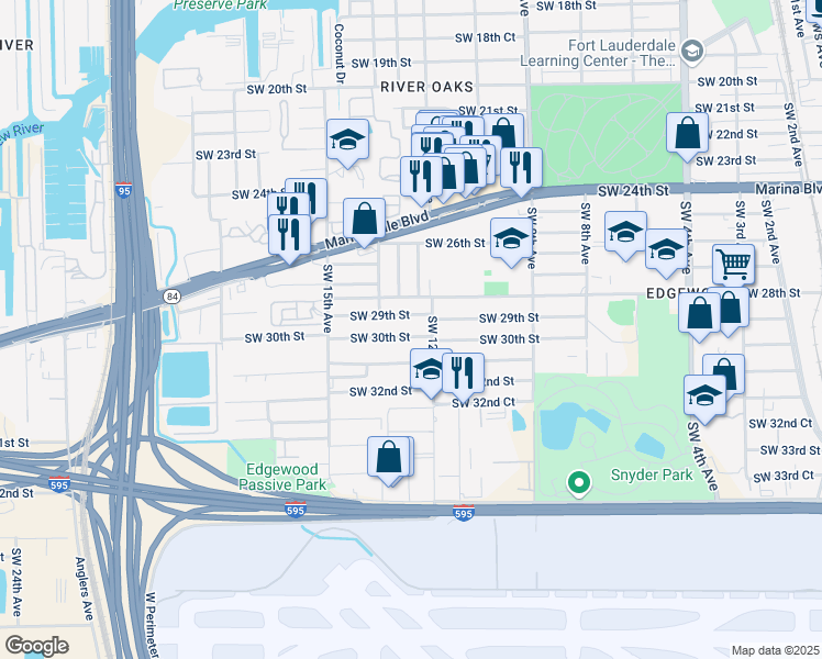 map of restaurants, bars, coffee shops, grocery stores, and more near 1200 Southwest 29th Street in Fort Lauderdale