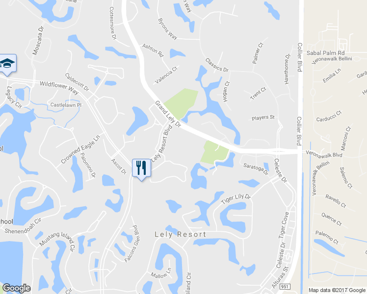 map of restaurants, bars, coffee shops, grocery stores, and more near 8020 Grand Lely Drive in Naples