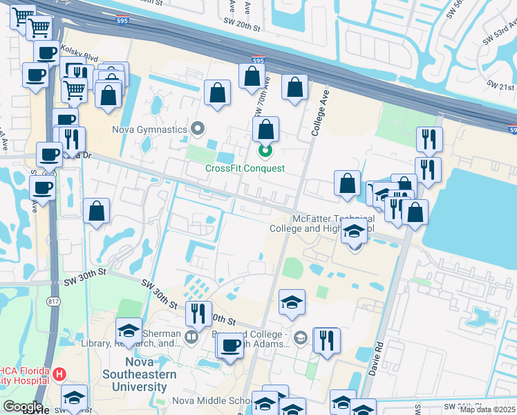 map of restaurants, bars, coffee shops, grocery stores, and more near 6940 Nova Drive in Davie