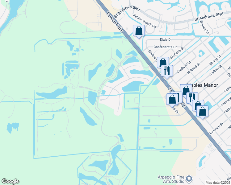 map of restaurants, bars, coffee shops, grocery stores, and more near 9324 Vercelli Court in Naples