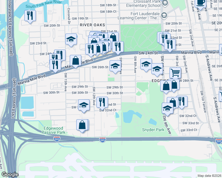 map of restaurants, bars, coffee shops, grocery stores, and more near 940A Southwest 29th Street in Fort Lauderdale