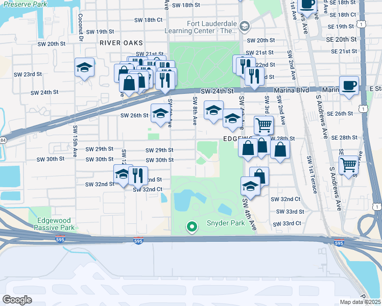 map of restaurants, bars, coffee shops, grocery stores, and more near 800 Southwest 29th Street in Fort Lauderdale