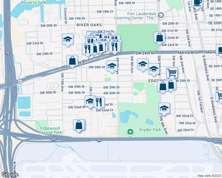 map of restaurants, bars, coffee shops, grocery stores, and more near 940A Southwest 29th Street in Fort Lauderdale