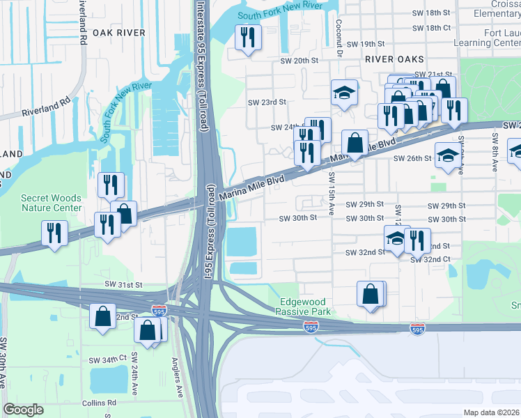 map of restaurants, bars, coffee shops, grocery stores, and more near 1826 Southwest 29th Street in Fort Lauderdale