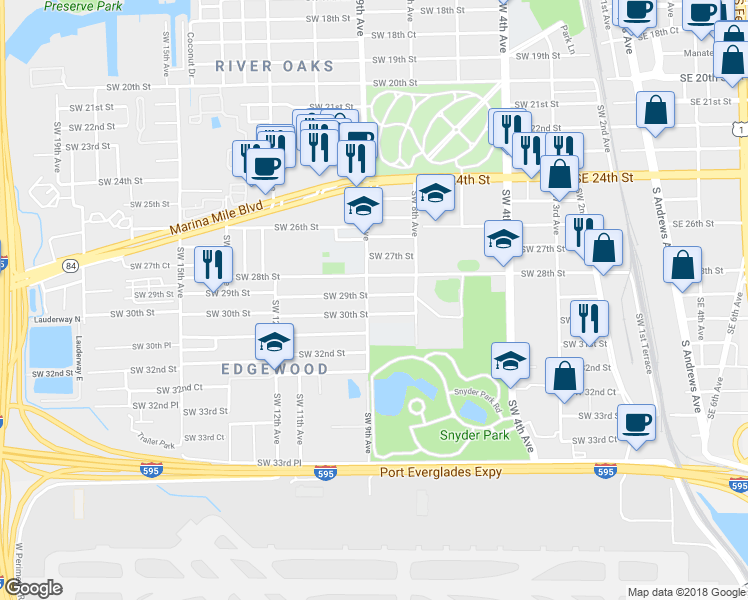 map of restaurants, bars, coffee shops, grocery stores, and more near 2900 Southwest 9th Avenue in Fort Lauderdale