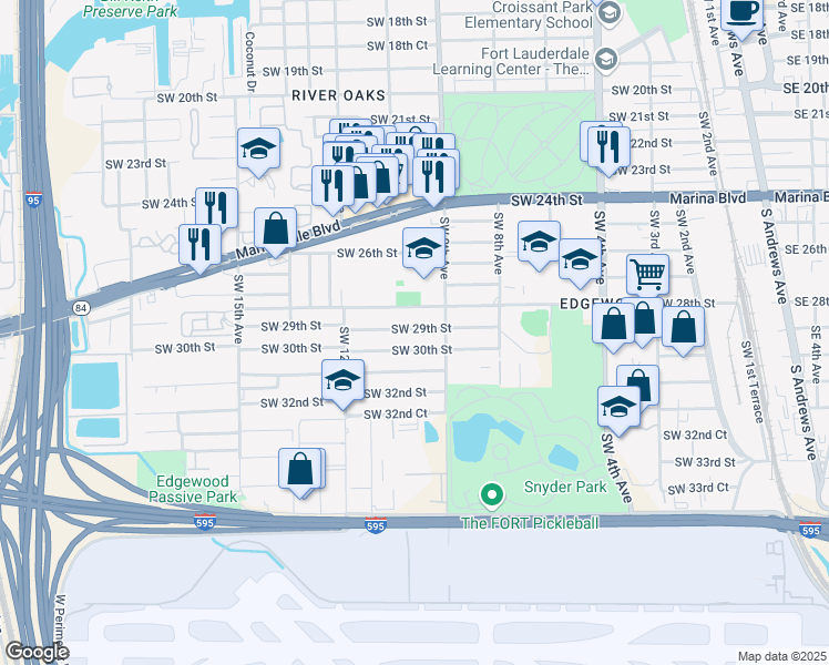 map of restaurants, bars, coffee shops, grocery stores, and more near 940A Southwest 29th Street in Fort Lauderdale