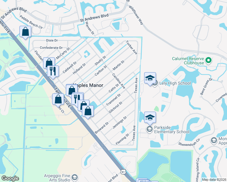map of restaurants, bars, coffee shops, grocery stores, and more near 5339 Catts Street in Naples