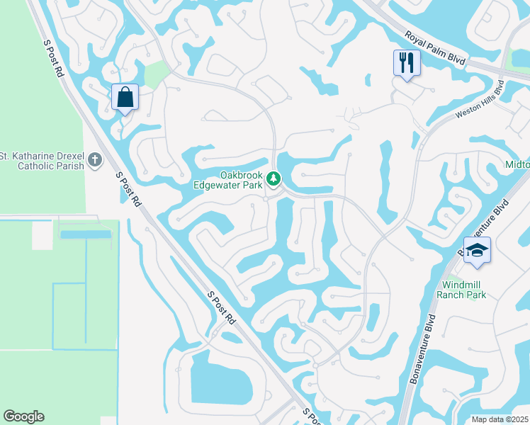 map of restaurants, bars, coffee shops, grocery stores, and more near 2608 Oakbrook Court in Weston