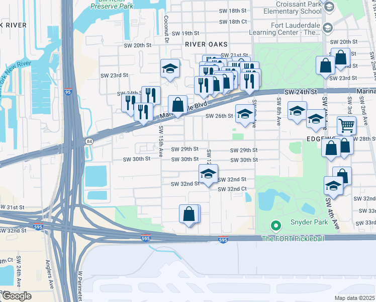 map of restaurants, bars, coffee shops, grocery stores, and more near 1270 Southwest 29th Street in Fort Lauderdale