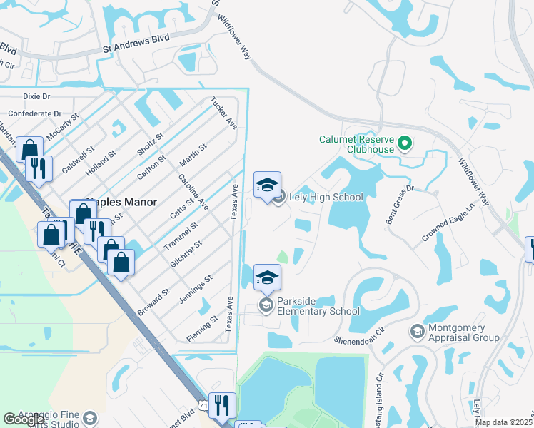 map of restaurants, bars, coffee shops, grocery stores, and more near 1 Lely High School Boulevard in Naples
