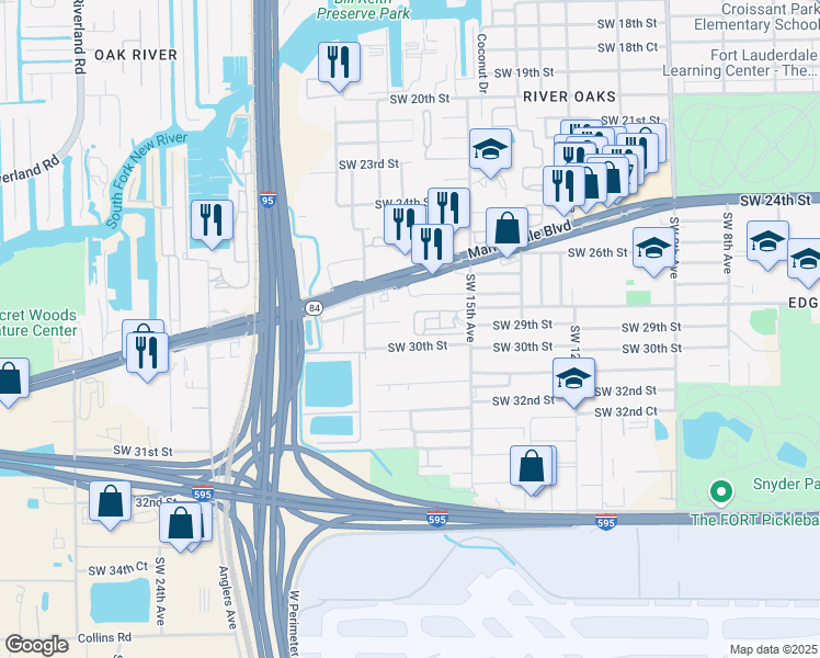 map of restaurants, bars, coffee shops, grocery stores, and more near 2833 Southwest 17th Avenue in Fort Lauderdale