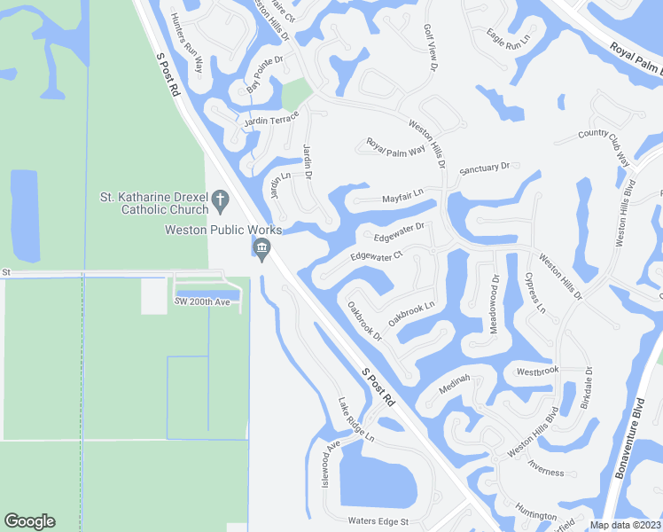 map of restaurants, bars, coffee shops, grocery stores, and more near 2714 Edgewater Court in Weston