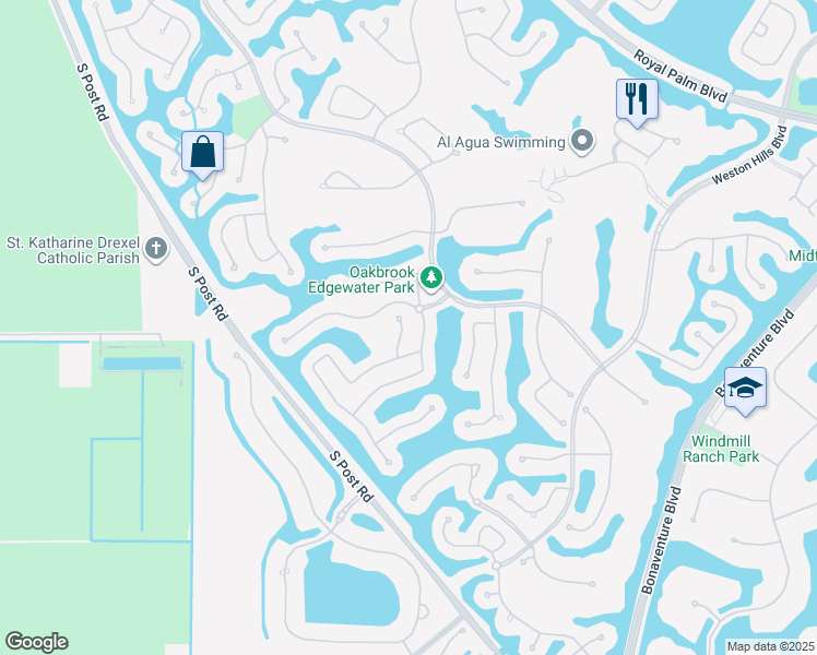 map of restaurants, bars, coffee shops, grocery stores, and more near 2608 Oakbrook Court in Weston