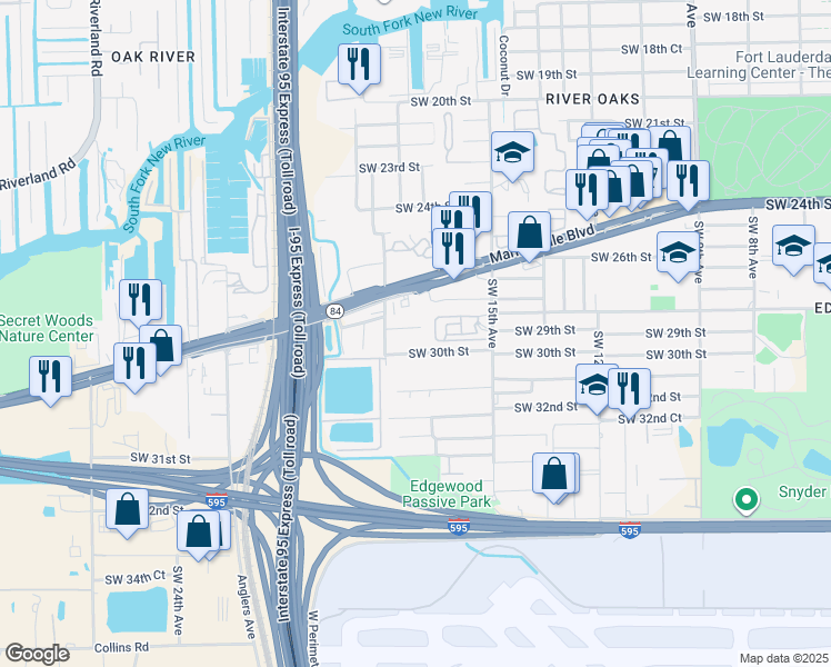 map of restaurants, bars, coffee shops, grocery stores, and more near 1826 Southwest 29th Street in Fort Lauderdale