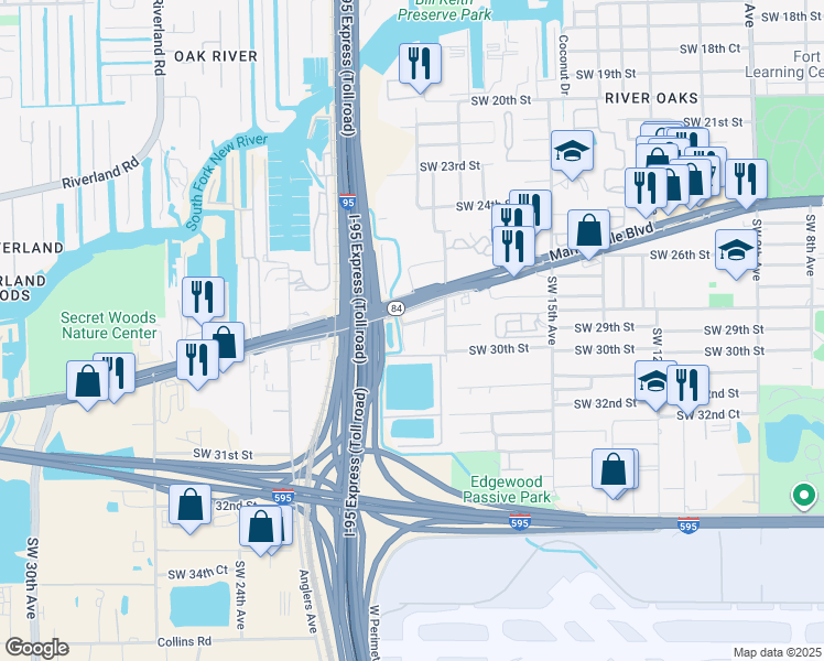 map of restaurants, bars, coffee shops, grocery stores, and more near 2911 Southwest 19th Avenue in Fort Lauderdale