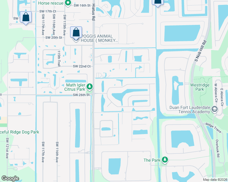map of restaurants, bars, coffee shops, grocery stores, and more near 11000 Southwest 25th Street in Davie
