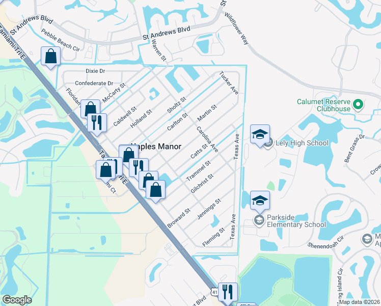 map of restaurants, bars, coffee shops, grocery stores, and more near 5339 Catts Street in Naples