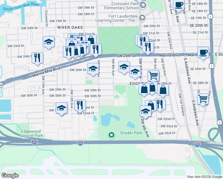 map of restaurants, bars, coffee shops, grocery stores, and more near 800 Southwest 29th Street in Fort Lauderdale