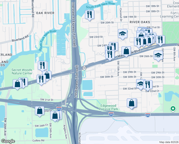 map of restaurants, bars, coffee shops, grocery stores, and more near 2911 Southwest 19th Avenue in Fort Lauderdale